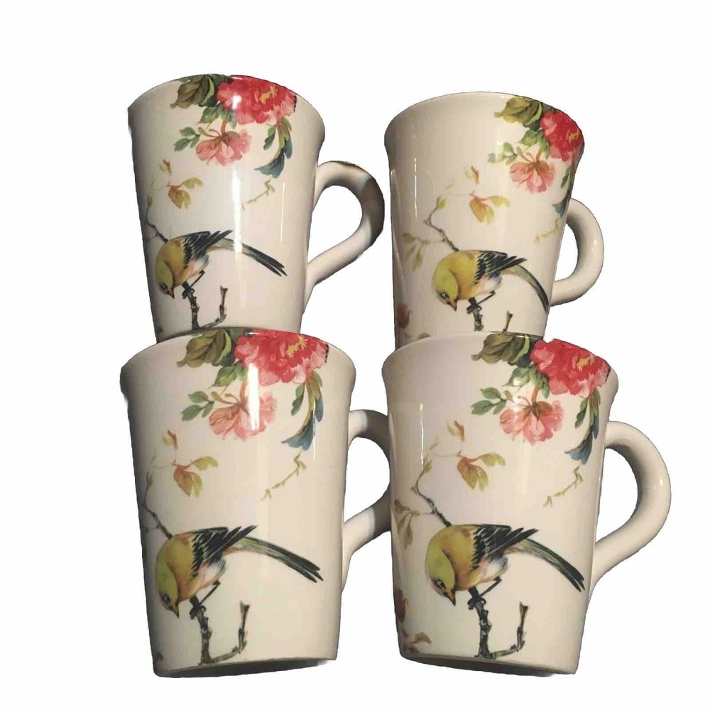 Southern‎ Living Earthenware Flower & Bird Ceramic Cups Handcrafted In Italy (4)